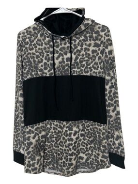 Sew In Love Leopard Print Hoodie Black Color Block Size Small